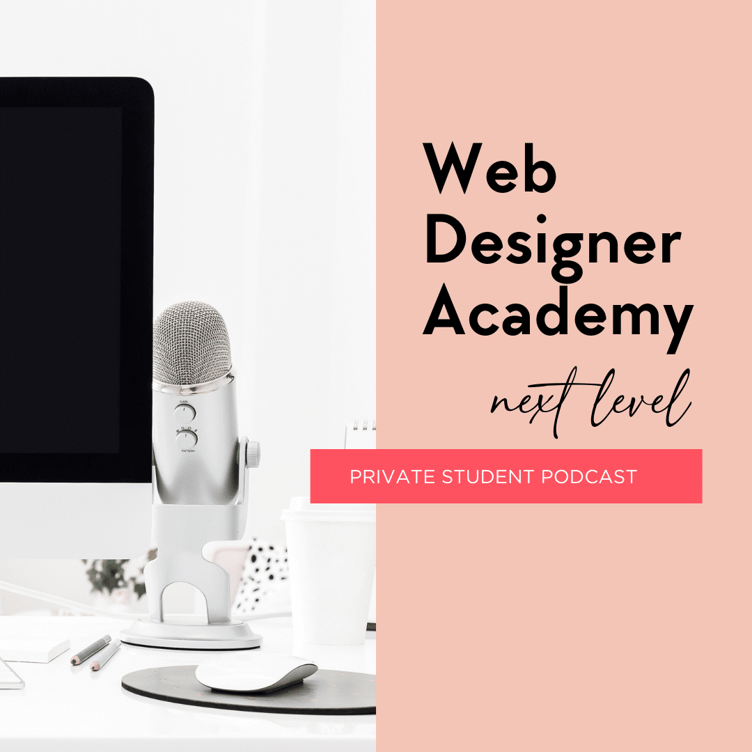 A web designer is listening to a podcast as part of their learning experience at the Web Designer Academy 2. Full Text: Web Designer Academy 2 next level PRIVATE STUDENT PODCAST