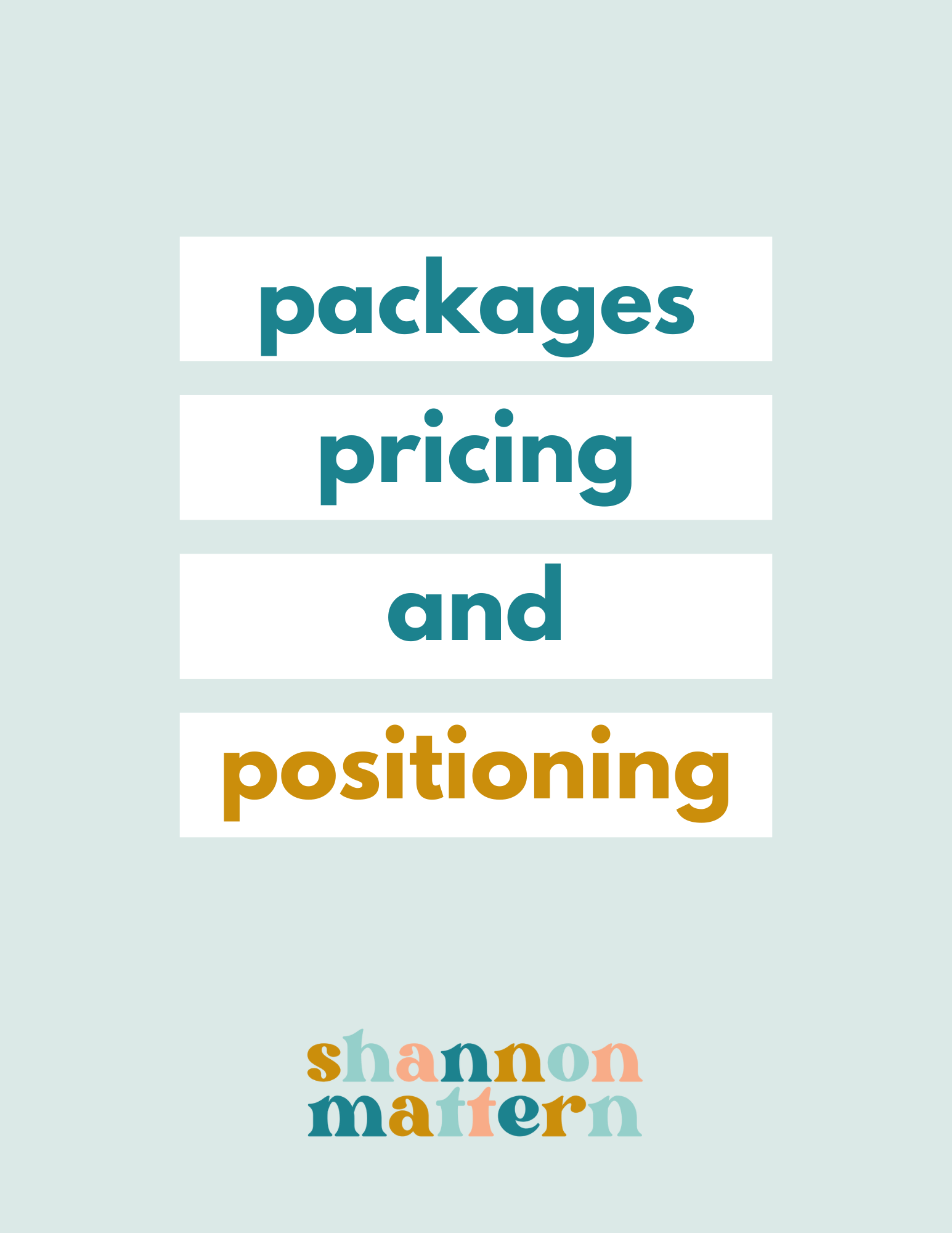 The image shows packages being priced and positioned according to Shannon Mattern's strategy. Full Text: packages pricing and positioning shannon mattern