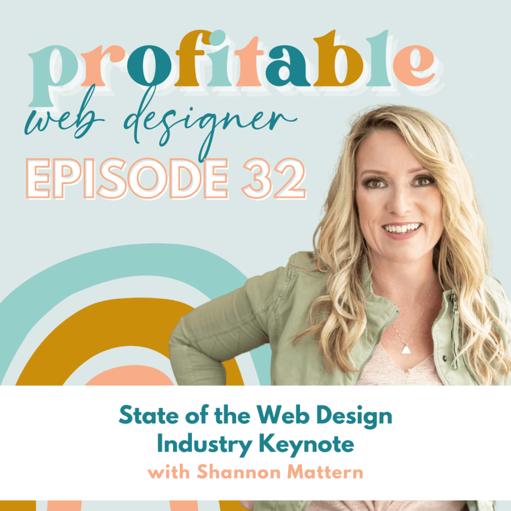 In this image, Shannon Mattern is giving a keynote speech about the state of the web design industry. Full Text: profitable web designer EPISODE 32 State of the Web Design Industry Keynote with Shannon Mattern