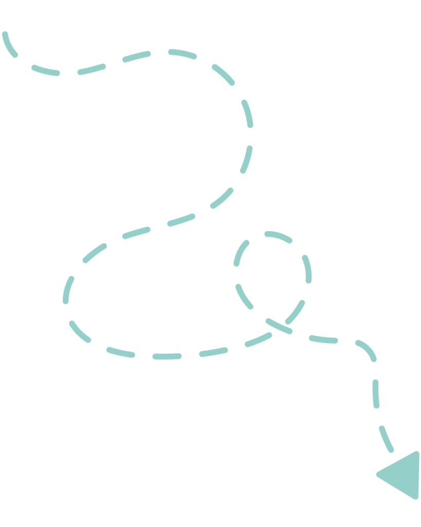 This image displays a dotted line forming a loop and a curved path that leads to an arrowhead, suggesting direction or movement, all on a black background.