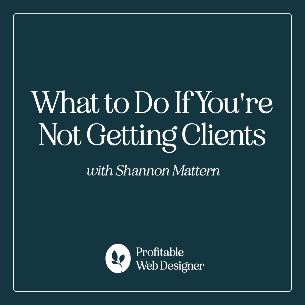 Cover image titled "What to Do If You're Not Getting Clients" by Shannon Mattern, for "Profitable Web Designer" series. Simple, elegant design.