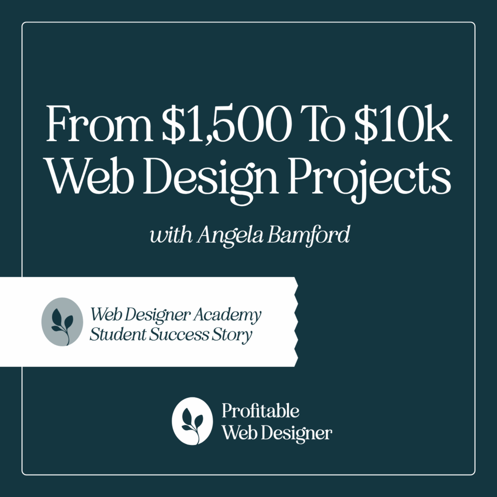 Promotional graphic for a web design course detailing a student's success story, highlighting increased project earnings. No landmarks or buildings featured.